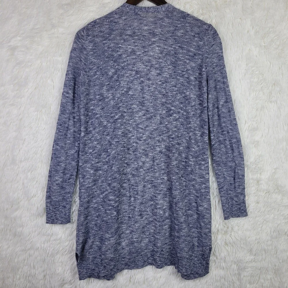 Marine Layer Womens Blue Marled Cotton Open Front Cardigan Sweater Pockets Small